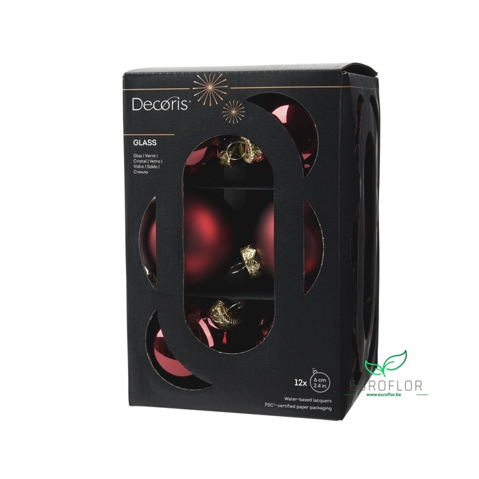 <h4>KERSTBAL GLASS 60MM 12PCS OSSENBLOED</h4>
