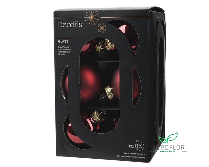 KERSTBAL GLASS 60MM 12PCS OSSENBLOED