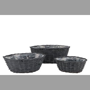 Wicker Black Basket Ellips Set 3dlg 41x23x15cm