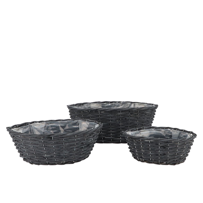 <h4>Wicker Black Basket Ellips Set 3dlg 41x23x15cm</h4>