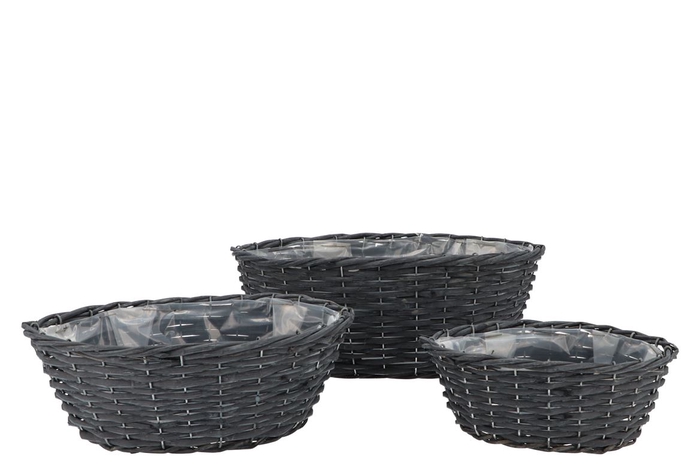 <h4>Wicker Black Basket Ellips Set 3dlg 41x23x15cm</h4>