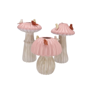 Bird Mushroom Vase Pink Ass 18x18x31cm Nm
