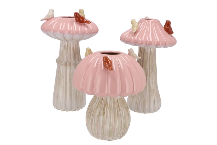 <h4>Bird Mushroom Vase Pink Ass 18x18x31cm</h4>