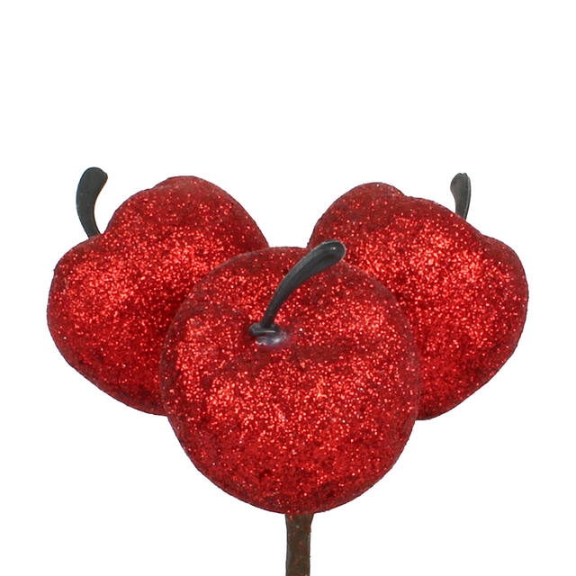 <h4>Bijsteker Appel 3x4cm+50cm stok glitter/rood</h4>