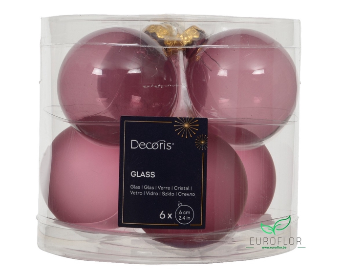KERSTBAL GLASS 60MM 6PCS VINTAGE ROZE