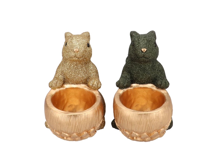 <h4>Jingle Olive Green/gold Squirrel Sitting Ass 17x9x14cm</h4>