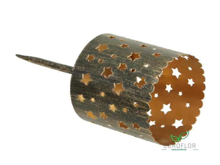 CANDLE HOLDER METAL WITH PIN GREEN D6 H13CM