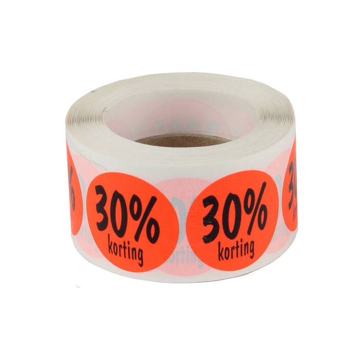 <h4>Stickers Ø 35mm 30% Korting Oranje - Rol 500st</h4>