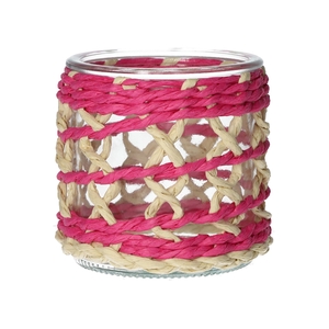 DF02-740485000 - Candle holder Vina d7.8/8.5xh8 fuchsia/natural