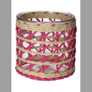 DF01-740485800 - Candle holder Vina1 d12xh11.8 fuchsia/natural