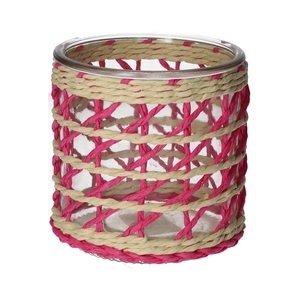 DF01-740485800 - Candle holder Vina1 d12xh11.8 fuchsia/natural