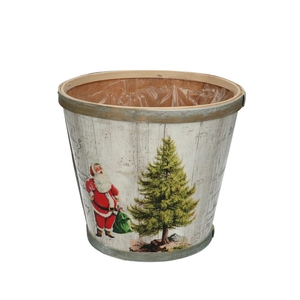 Kerst Hout Santa pot d17*15cm