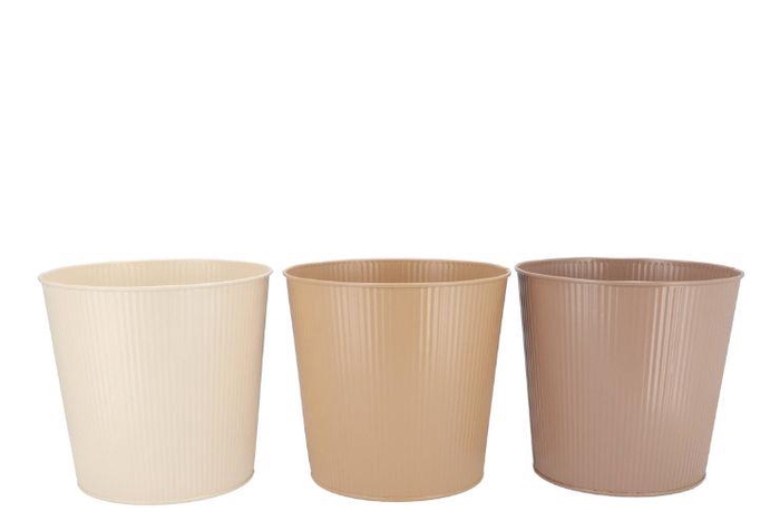 Zinc Natural Brown Mix Bucket Striped Ass 25x22x17cm