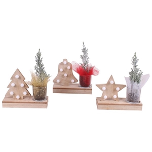 Christmas Arr.Conifer Wooden X-mas Tealight Shelf + Led 24cm 1PP