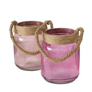 Windlight Rileo, 2 ass., Round, H 28 cm, Glass lacquered, Jute, 4020607992238, 2019061