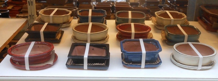 <h4>empty bonsai pots + plates, 14,5-16 cm. 12 pcs per box</h4>