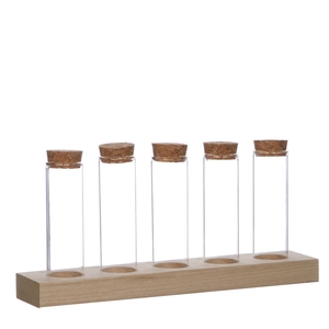 Glas Fles Tray 5buis+kurk d03*10cm