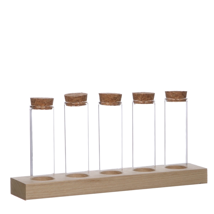 <h4>Glas Fles Tray 5buis+kurk d03*10cm</h4>