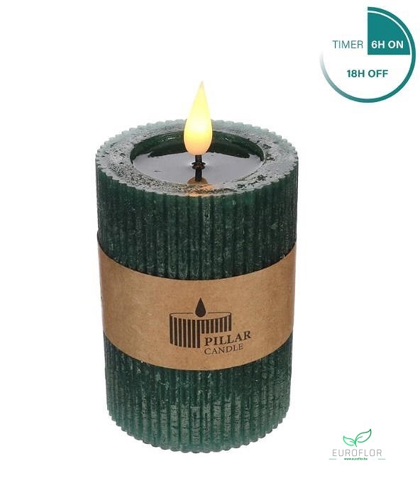 LED CANDLE D7 H10 WITH TIMER MOSS GREEN