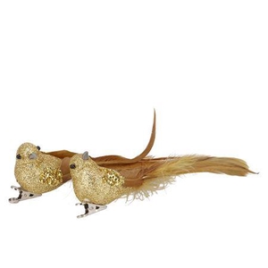 Deco Shine Bird Clip Cozy Gold 16cm Per 2