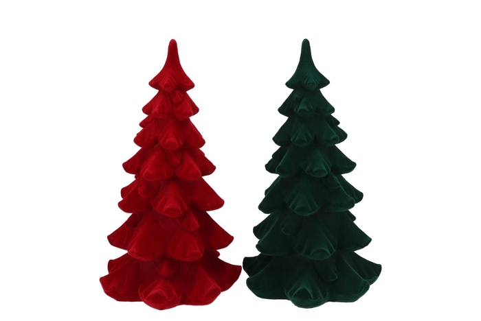 X-mas Flock Red Green Tree Ass 15x15x25cm