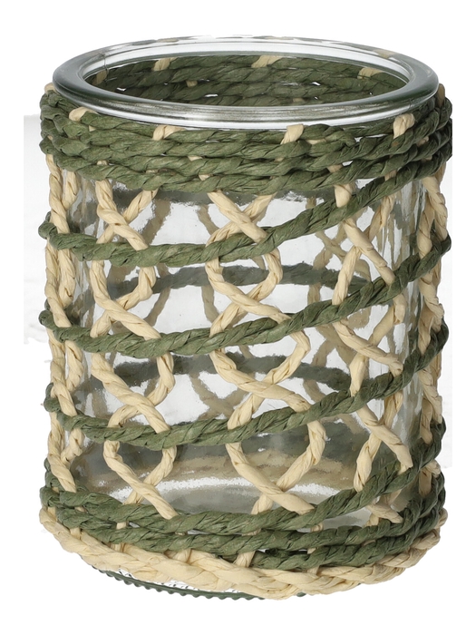 <h4>DF02-740482100 - Candle holder Vina d8/8.5xh10 green/natural</h4>
