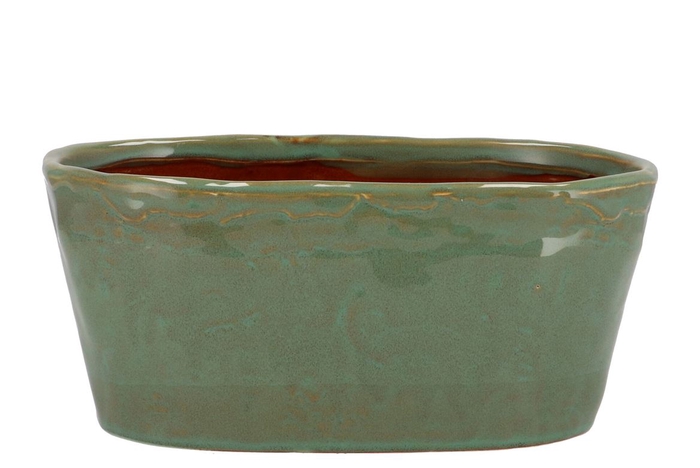 <h4>Iron Stone Green Glazed Oval Pot 28x15x13cm</h4>