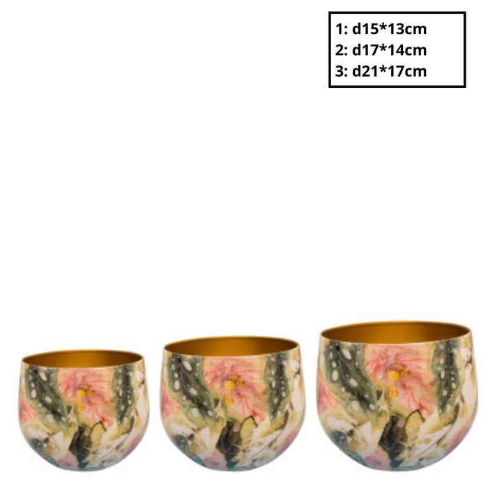 <h4>Metaal Monstera pot S/3 d21*17cm</h4>