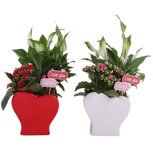 Valentine Arr. Indoor Ceramic Heartshape Vase Red/White Ø13cm 2P