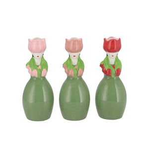 Lucy Summer Green Pink Mix Vase Tulip Woman Ass 9x8x22cm Nm