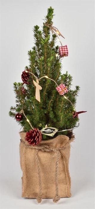 Jute zak met touw Kerstsl. en LED verl. 15x15cm