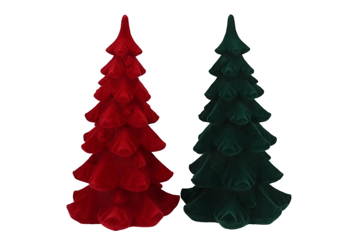 X-mas Flock Red Green Tree Ass 19x19x34cm
