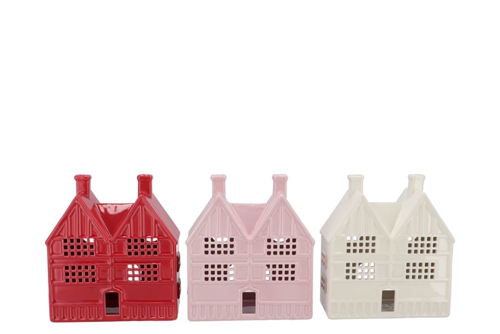Jolie Jolly Pink Houses T-light Ass 18x9x21cm