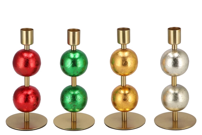<h4>Cosmo foiled red/green ball candle holder ass 7x7x</h4>
