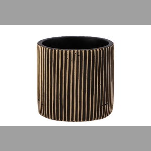 Stripes Black Gold Cylinder Pot 13x13cm Nm