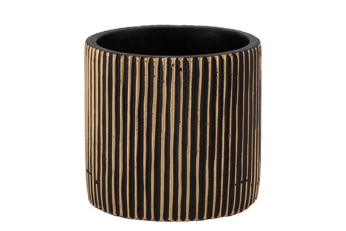 Stripes Black Gold Cylinder Pot 13x13cm Nm