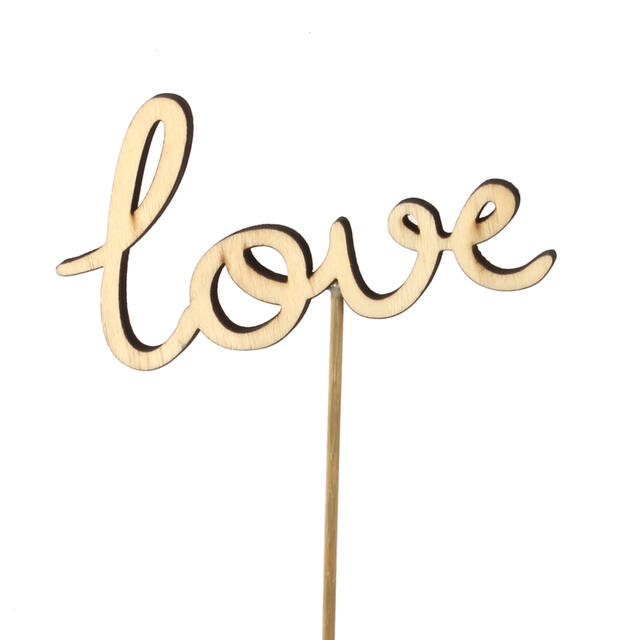 <h4>Bijsteker Love Letters hout 5,5x10cm+12cm stok</h4>