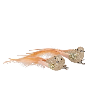 Deco Shine Bird Clip Cozy Champagne 16cm Per 2