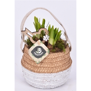 Cement pot met jute handvat 14,5cm