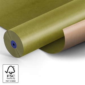 Papier: 75cm br. kraft 50gr Fond olijf groen 210m.