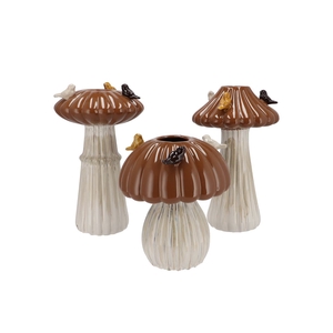 Bird Mushroom Vase Brown Ass 16x16x25cm Nm