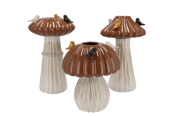 <h4>Bird Mushroom Vase Brown Ass 16x16x25cm Nm</h4>