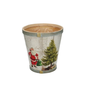 Christmas Wood Santa pot d13*14cm