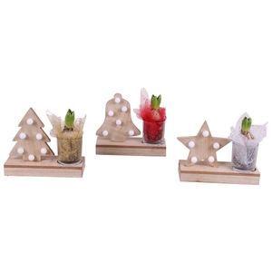 Christmas Arr.Hyacint WoodenX-mas Tealight Shelf + Led 24cm 1PP