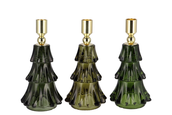 Jazz Majestic Green Candle Holder X-mas Tree Ass 10x20cm