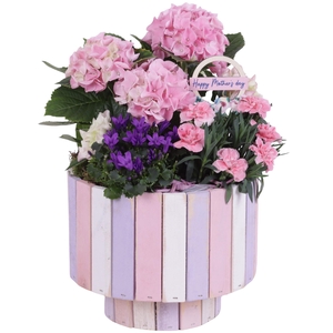 Mothersday Arr. Outdoor Wooden Pot on Stand Pastel Pink Ø22cm 3P