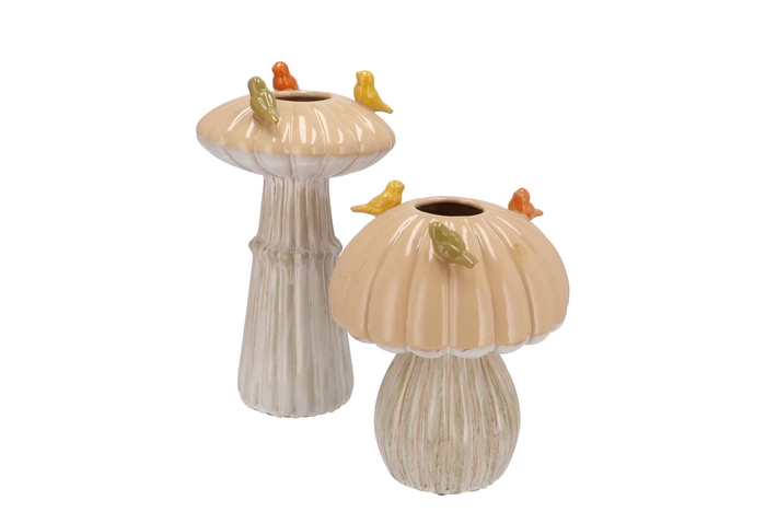 Bird Mushroom Vase Sand Ass 16x16x25cm