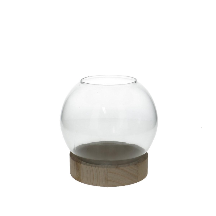 <h4>Glas Vaas Bol voet hout d13*16cm</h4>