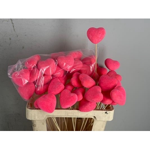 Stick Heart Flock Pink 6cm