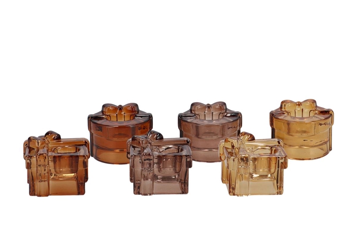 Bowy Scottish Brown Mix Candle Holder Bow Square Ass 6x5x5cm